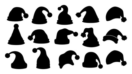Silhouettes of Christmas hats. Santa Claus