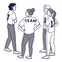 Diverse group of people in matching team shirts discussing ideas