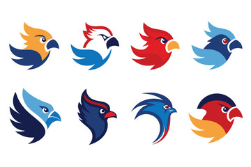 Vector art of a collection of colorful eagle head logos showcases a variety of modern designs