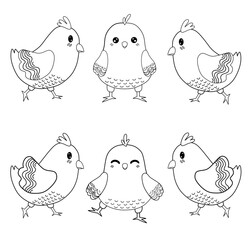 Collection of Black and White Chicks, Various Cartoon Chick Poses