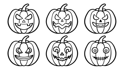 Halloween pumpkin line art vector clip art set
