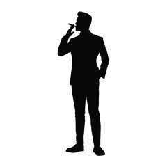 Silhouette of a Person Smoking a Cigar in Formal Attire