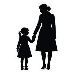 Silhouette of a Mother and Child Holding Hands Together