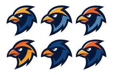 Vector art of various eagle head designs are presented against a plain white background