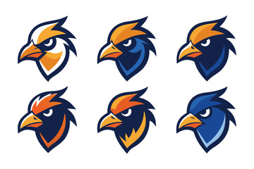 Vector art of a collection of fierce eagle head mascots isolated on white background showcases power and strength