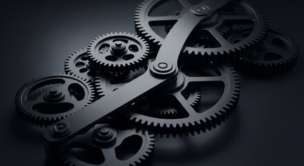 Dark Metallic Gears and Connecting Rods: Industrial Mechanism Background