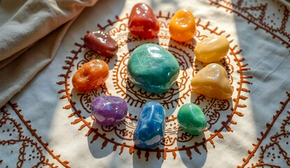 Chakra Crystals on Mandala – Bohemian Energy Theme