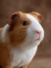 Curious guinea pig close-up indoor studio pet photography soft lighting adorable expression