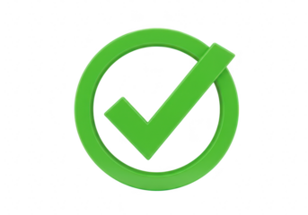 A green check mark inside a circle signifies approval and correctness isolated on transparent background