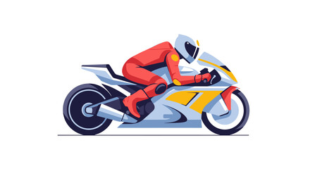 Motorbike racing illustration. Professional motorcycle rider wearing red suit and helmet on a high-speed sport bike. Vector illustration.
