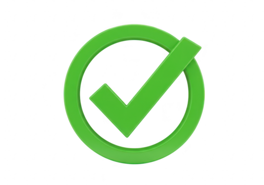 A green check mark inside a circle signifies approval and correctness isolated on transparent background