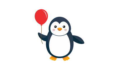 Fototapeta premium Cute cartoon penguin holding a red balloon