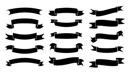 Black ribbon banners set.