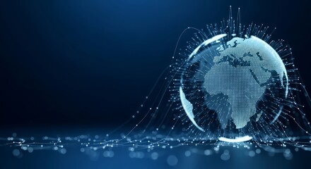 Futuristic Digital Globe with Data Connections and Network Grid Representing Global Communication, Internet Technology, and Worldwide Connectivity in Cyberspace, 3D Rendering Concept