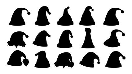 Silhouettes of Christmas hats. Santa Claus