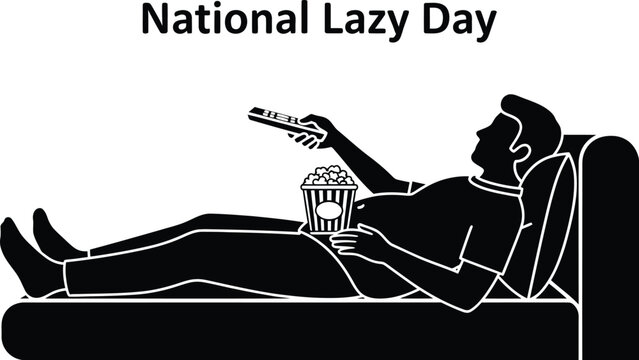 Vector art of a man relaxes the couch with popcorn and a remote for national lazy day