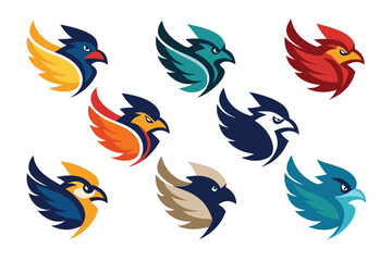 Vector art of collection of colorful eagle logos with wings isolated on white background