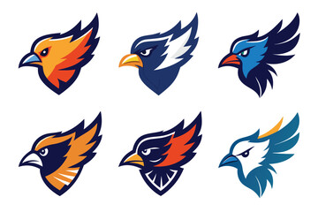 Vector art of collection of jay bird head logos isolated on white background for design
