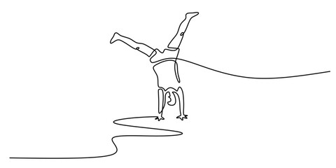 Man doing a cartwheel continuous line drawing. Vector illustration minimalist design.
