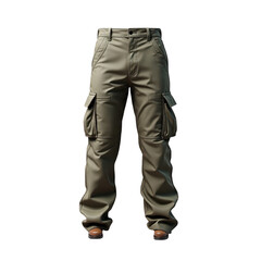 Light khaki cargo pants with large pockets.