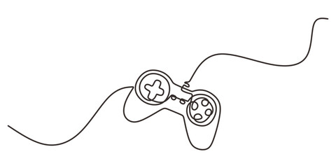 Hand drawn one line drawing of a gaming controller symbolizing modern digital fun and youth lifestyle.