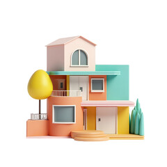 Colorful cartoon house with pastel hues.