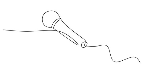 Podcasting and communication theme, one line drawing of a microphone.