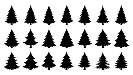 Set of black christmas tree silhouette vector design.