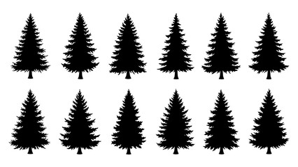 Set of black christmas tree silhouette vector design.
