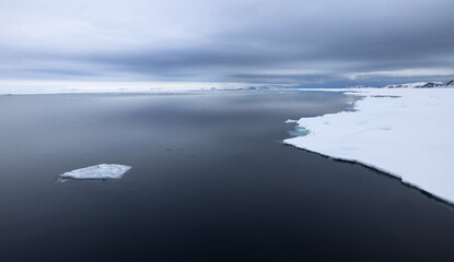 Floating ice on the ocean with cloud reflection in the arctic of Svalbard, Norway  © Reto Ammann