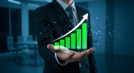 Businessman Holding Growing Bar Chart - Business Success Concept