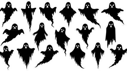 Obraz premium Ghost halloween horror silhouettes set, large pack of vector silhouette.