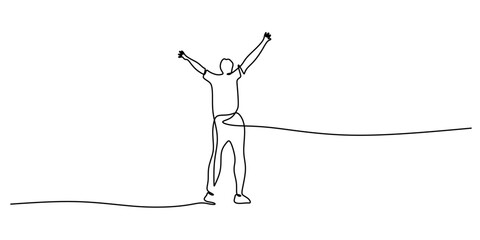 One line drawing of a person with arms wide open expressing joy, liberation, and inner strength.