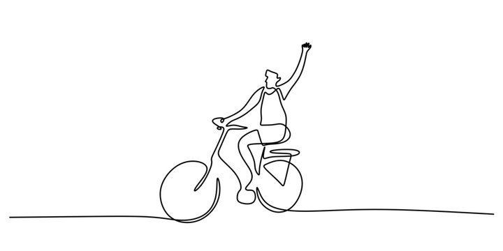 Person riding a bicycle one continuous line drawing, minimalist vector illustration, editable stroke.