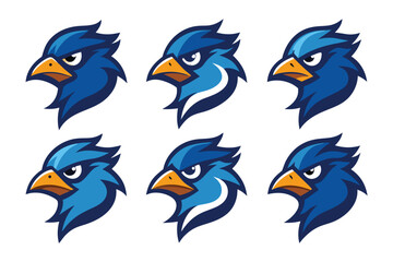 Vector art of a collection of fierce blue eagle and hawk mascot logos isolated on white background