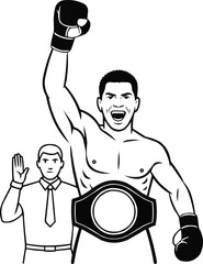Champion Pose and Victory Symbols  Martial Arts Fighter Outline Icons