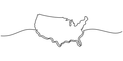 United States map one line drawing, minimalist vector illustration, editable stroke design element.
