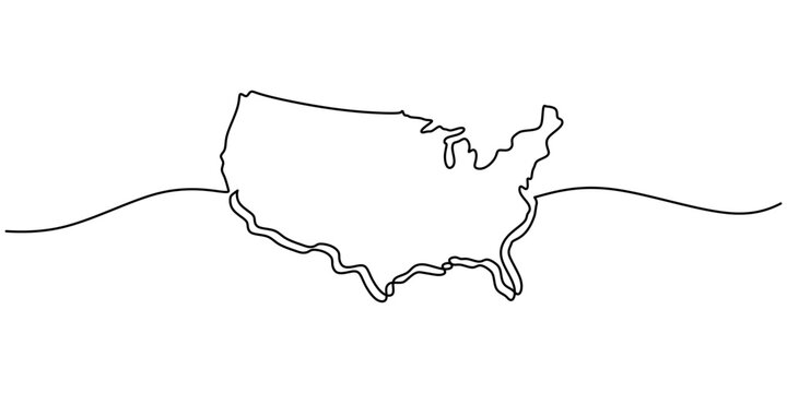 United States map one line drawing, minimalist vector illustration, editable stroke design element.