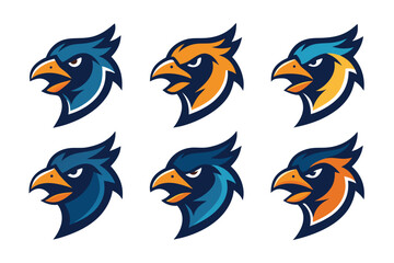 Vector art of a collection of eagle head logos features a modern and dynamic design aesthetic