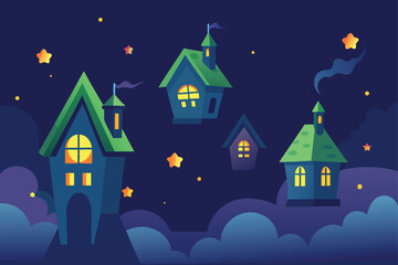 Fototapeta premium Spooky Village Houses at Night