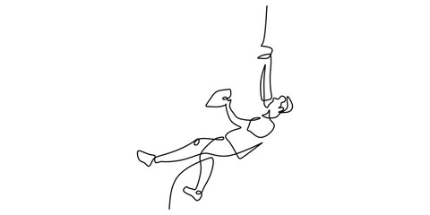 Rock climber one line drawing vector, minimalist mountain sport and adventure illustration