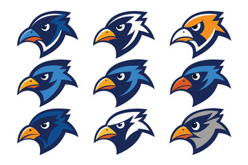 Naklejka premium Vector art of a collection of fierce eagle and hawk mascot logos isolated on white background
