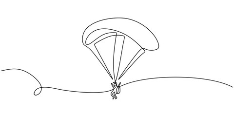 One single line drawing of a paraglider. Vector illustration with editable stroke for extreme sport.