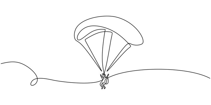 One single line drawing of a paraglider. Vector illustration with editable stroke for extreme sport.