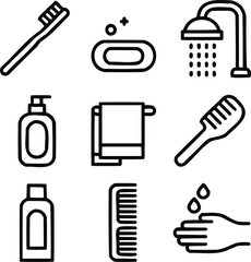 Personal Hygiene Essentials Line Icon Pack  Toiletry and Grooming Items