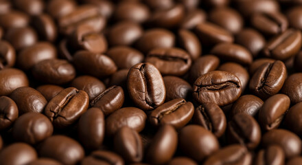 Obraz premium Close-up of Aromatic Dark Roasted Coffee Beans Background Texture