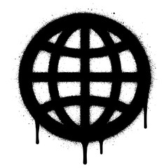 Black Graffiti Globe Icon with Spray Paint Drips