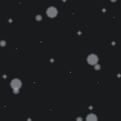 Pixel Art Falling Snow in Dark Atmosphere Background, Monochrome
