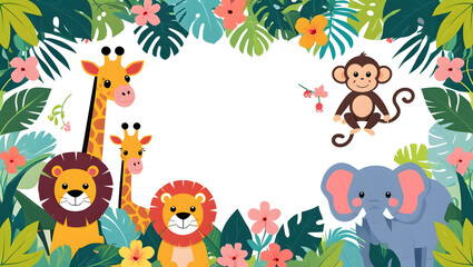 Cute Jungle Animal Border for Kids – Vector Illustration