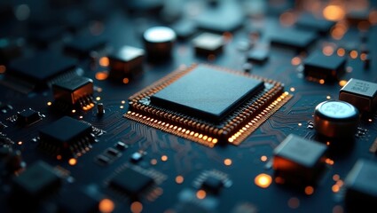 Central processor chip on circuit board electronic components